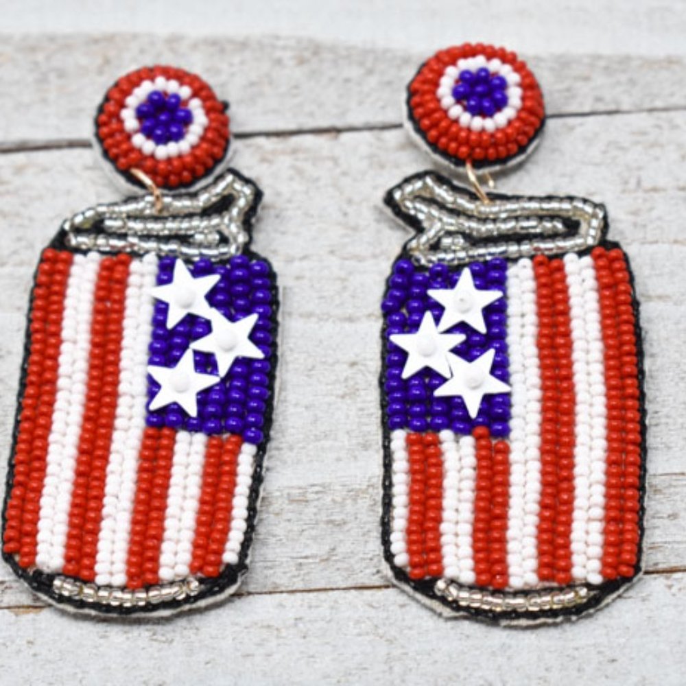 2.25" American Flag Patriotic Beer Can Earrings - Picture 3 of 10